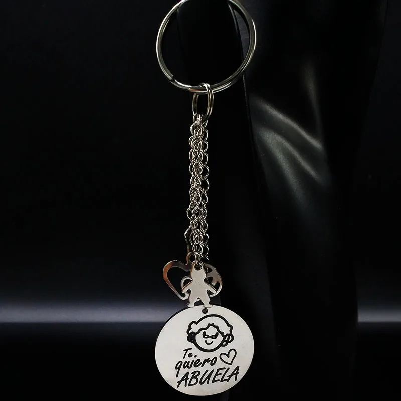 New Grandmother Silver Color Stainless Steel Keychain For Women Round Key Chain Jewelry Grandmother Gift abuela llavero K73216 - Image 4