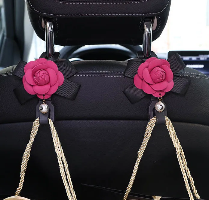 Милый розовый цветок, украшение салона автомобиля, кожа, кристалл, авто подушка для шеи, ручной тормоз, шестерни, чехол для переключения, ремень безопасности, чехол, аксессуары - Цвет: 2pc seat back hooks