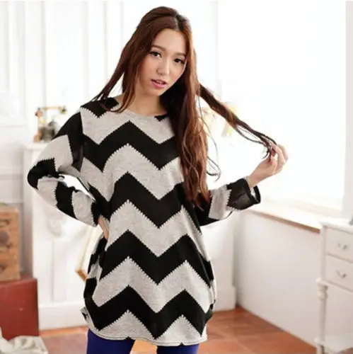 Для женщин Stripes Crewneck рукав летучая мышь с длинным рукавом Повседневное свободные