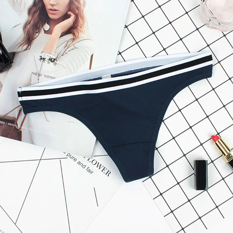 

Womens Plus Size Seamless Sexy G-String Thong Elastic Striped Panties Low Waist
