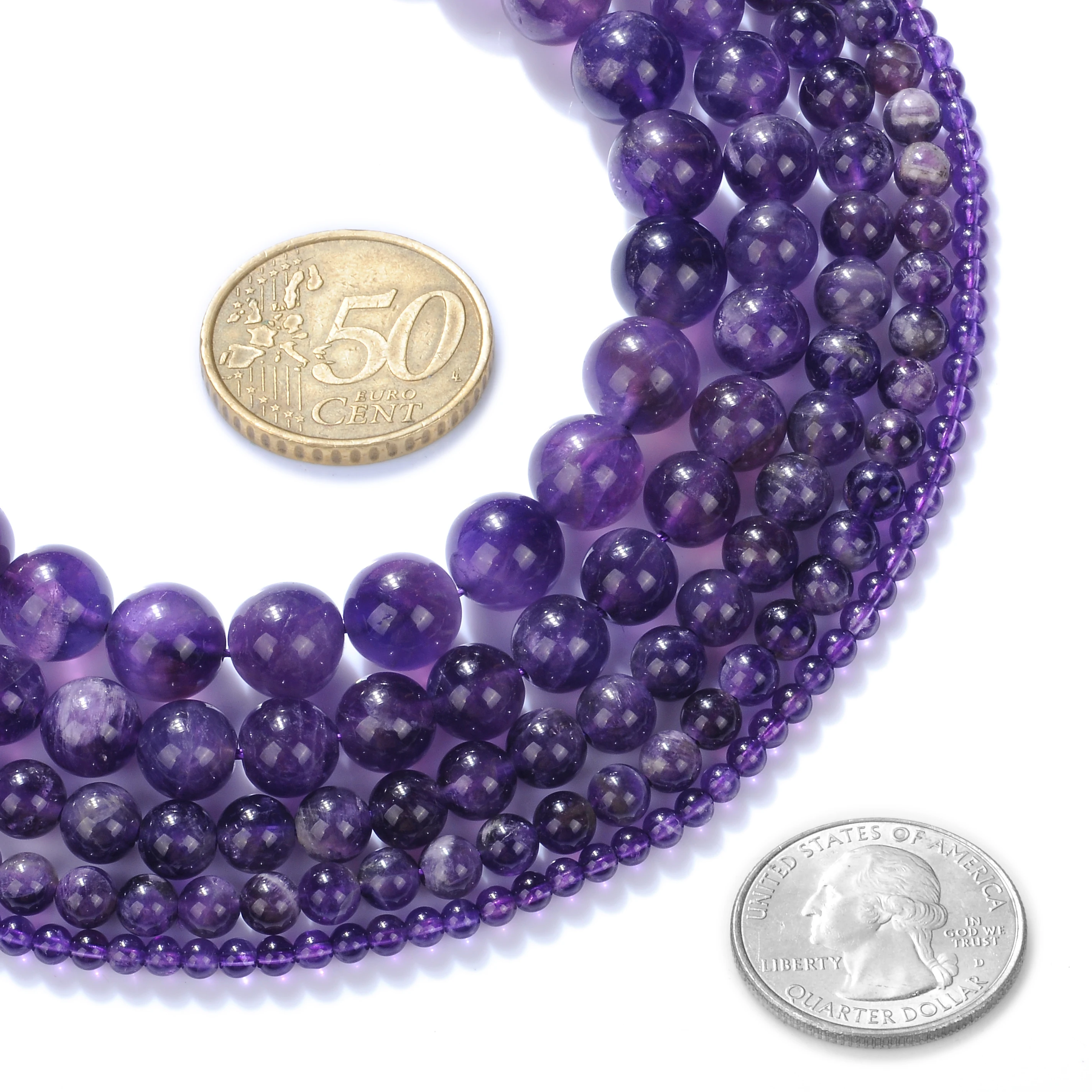 AAAA качественный Природный пурпурный кристалл аметисты круглый незакрепленный камень шарики 1" Strand 2-14 мм для DIY ювелирных изделий браслет