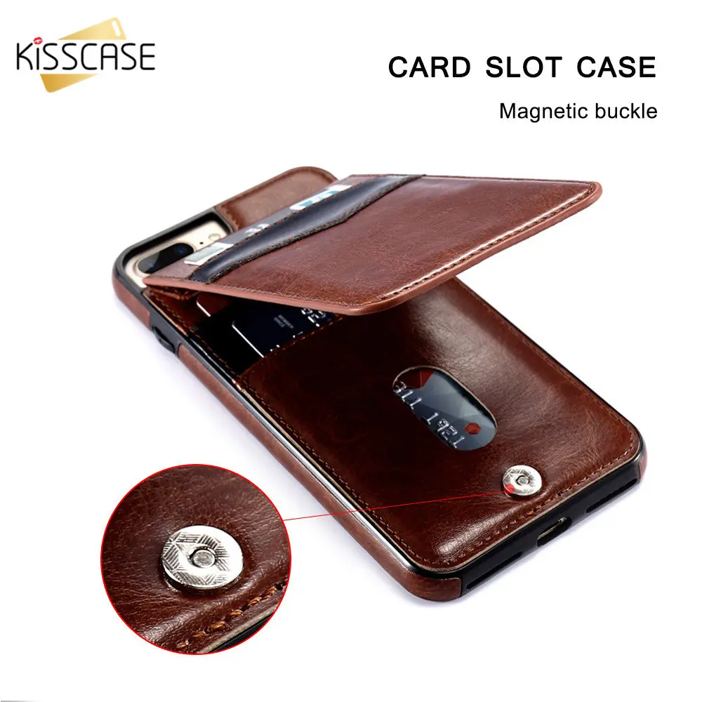 KISSCASE Vertical Flip Card Holder Leather Case For iPhone 6 6S Plus X XR XS Max Retro Cover For ...