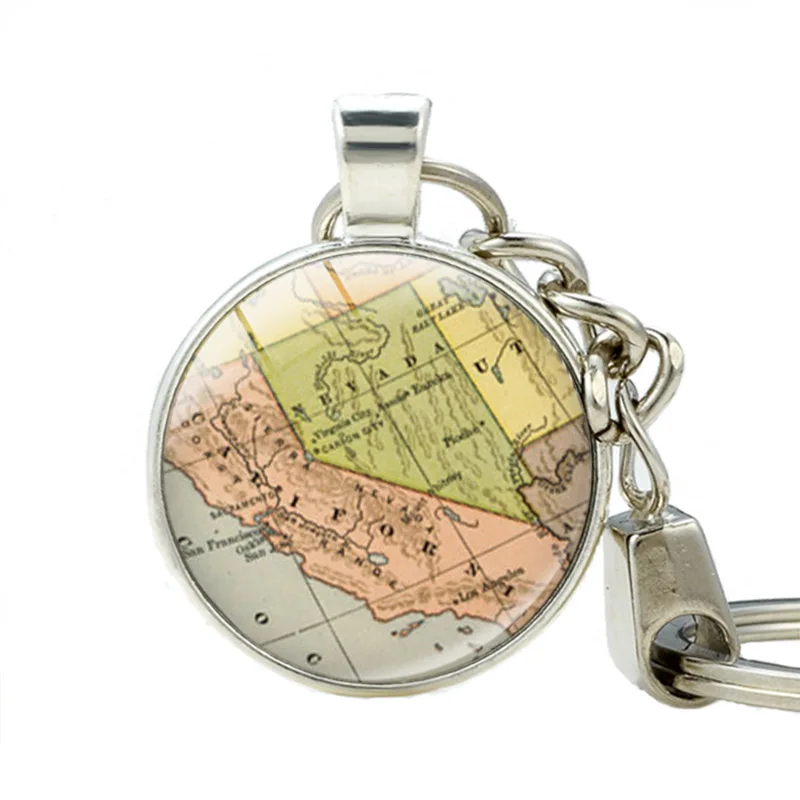 

California State Map Silver Plated Keychain California State Pendant Keychains Jewelry Gift For Him Her Gift CA Map Key Ring