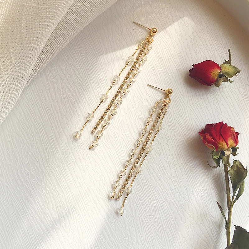 Internet celebrity crystal tassel earrings long style Korean earrings 2019 new trend earrings Internet celebrity crystal tassel earrings long style Korean earrings 2019 new trend earrings