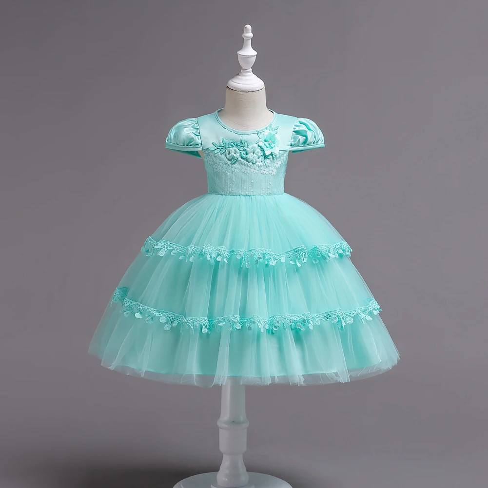 

White Tutu Mesh Costume Children Clothes Flower Girl Dress 2019 New Girls Pearls Birthday Wedding Party Princess Dresses Kids