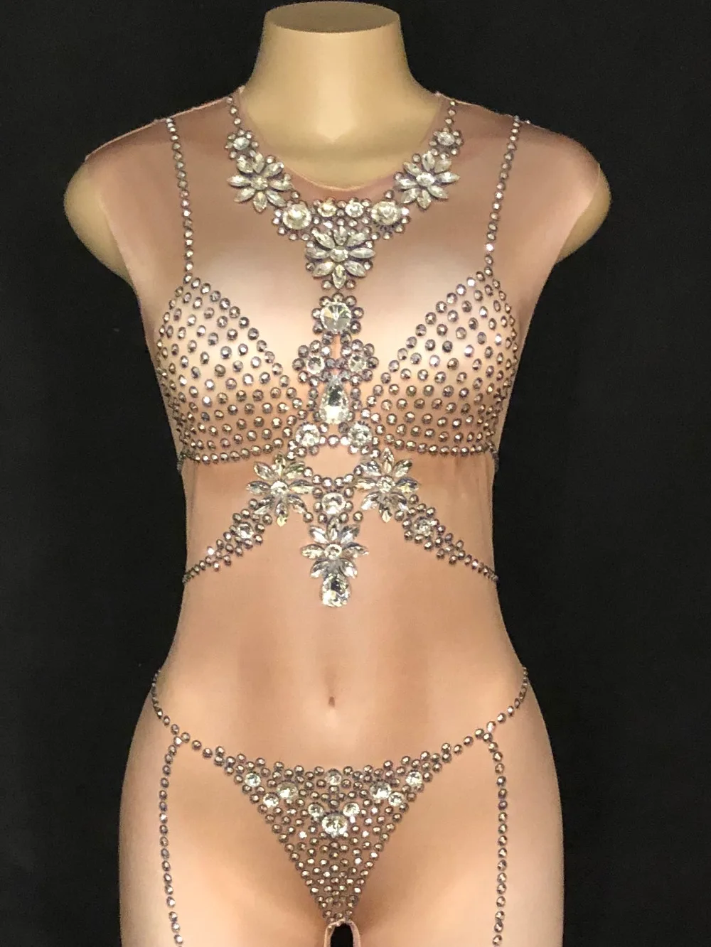 Mousseux Costume Cristaux De Body Couleur Théâtrale La Sans Jumpsuit Sexy Femmes Peau Parti Djds Stade Discothèque Représentation Manches Salopette Danse xnqwpUvwC
