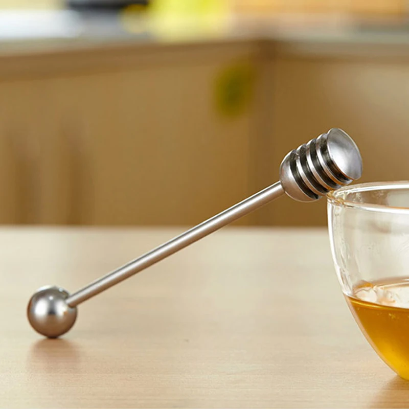 304 Stainless Steel Honey Spoon Syrup Dipper Server Simple Metal Honey Stick Mixing Stirring Spoon Bar Kitchen Tea Accessories (2)