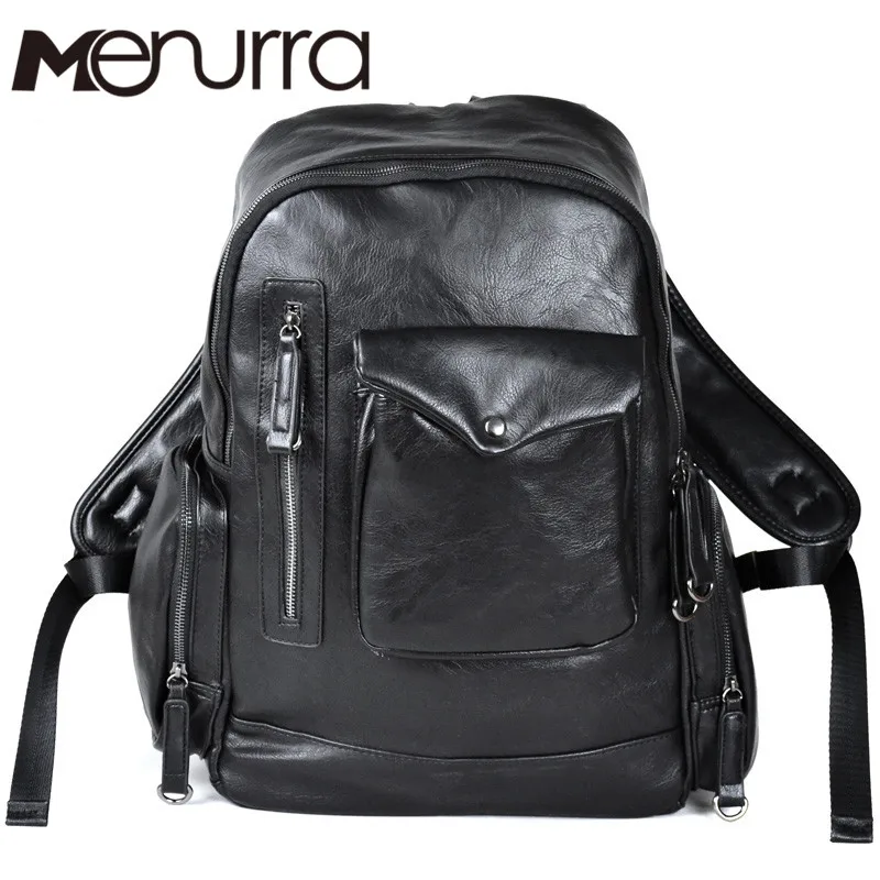 PU Leather Men's Backpack Youth School Bags for Teenagers Male Black