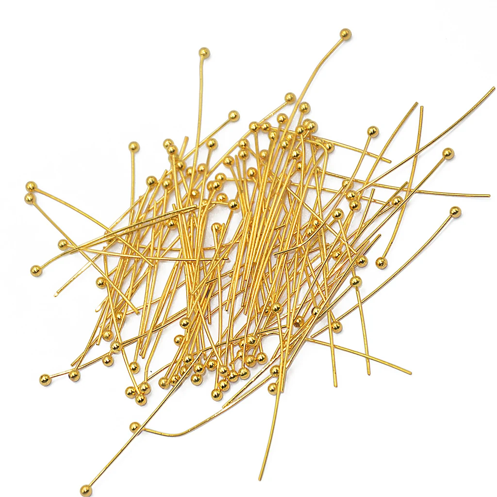 100pcs 30mm GOLD PLATED Head Eye Ball Pins Finding Brass BALL PINS HEADPINS
