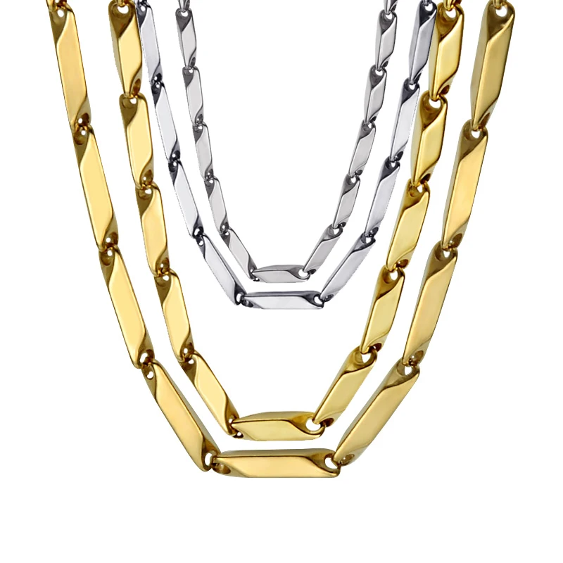 

HIP High Polished Gold Color Titanium Stainless Steel 55CM Long Stick Aberdeen Chain Necklaces for Men Jewelry
