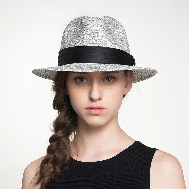 Elegant Vintage Woven Jazz Fedora Hat Women Summer Hats-in Men's ...