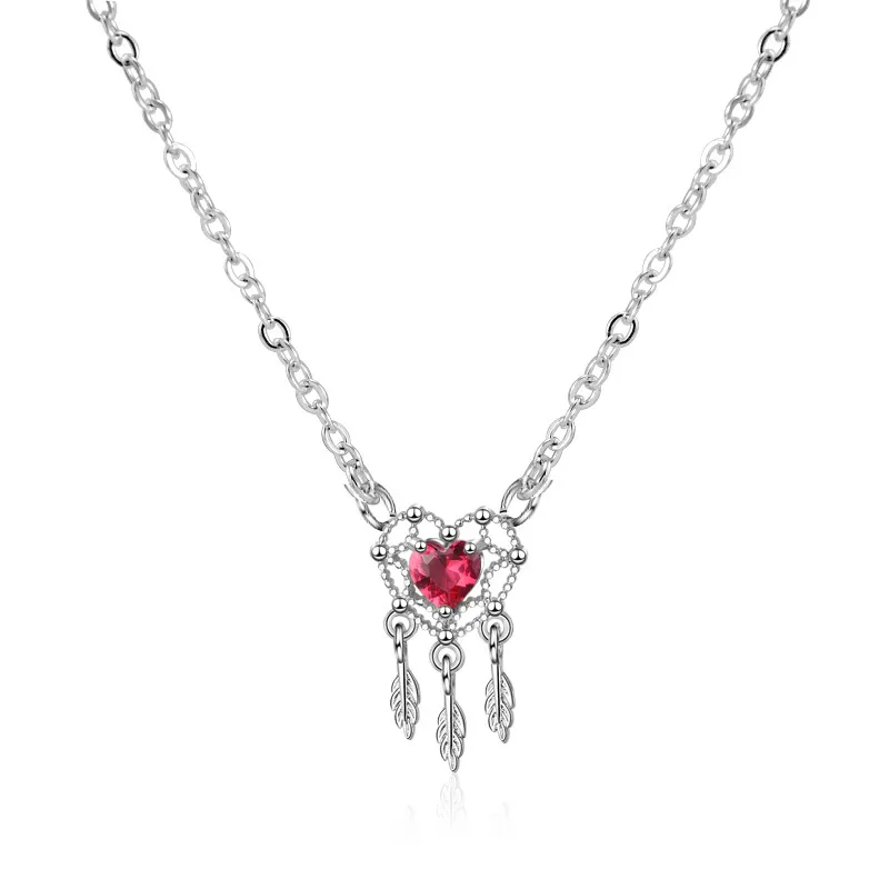 

TJP Charm Crystal Red Heart Necklace For Women Jewelry Fashion 925 Sterling Silver Necklace Girl Birthday Party Accessories Gift