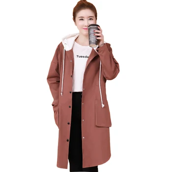 

Large Size Women Clothes 2020 Spring Autumn New Hooded Trench Coat Womens Long Single-breasted Windbreakers Female Casual Coats