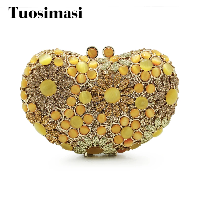 Yellow Peacock Shape Luxury diamante Wedding Clutch Bag Bridal Party