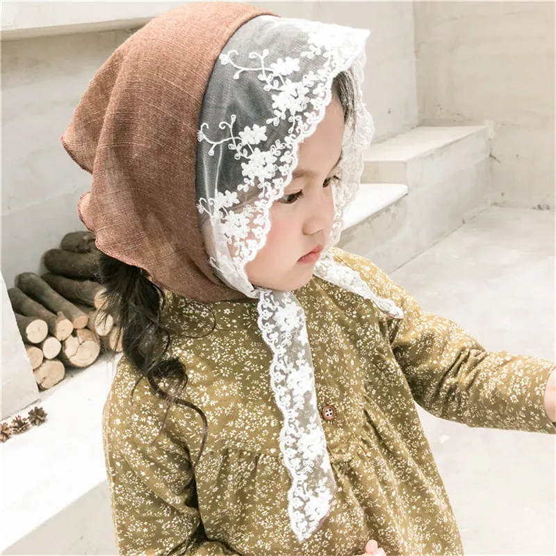 

Korea Handmade Solid Lace Patchwork Triangular bandage Kids Children Girl Scarf Wrap Fall Winter Apparel Accessories-OZKSF005C5
