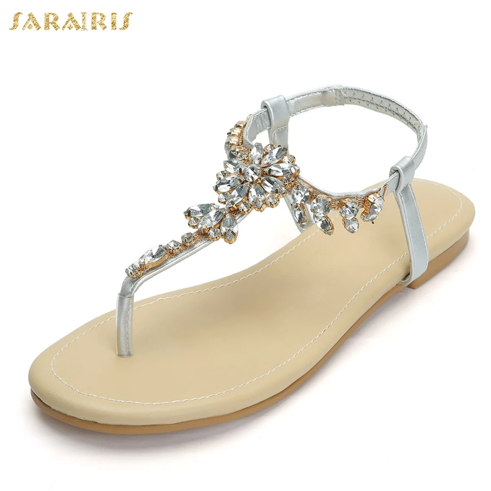 

SARAIRIS Luxury Large Size 47 Customized Leisure Best Quality Women Shoes Woman Summer Csystals Flat Sandals flip&flops