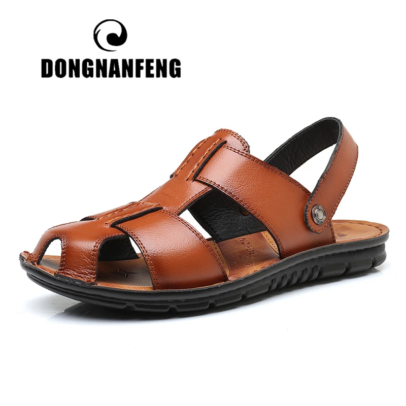 

DONGNANFENG Men's Male Casual Cow Genuine Leather Shoes Sandals Beach Cool Elastic Band Korean Summer Soft Size 38-46 SY-1511