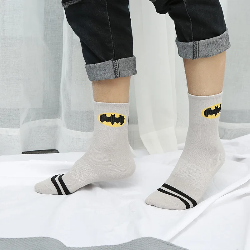Харадзюку, хлопок, мужские носки, хип-хоп, уличные, для скейтбординга, Веселые носки, Супермен, Бэтмен, Железный Человек-паук, с принтом, носки средней длины
