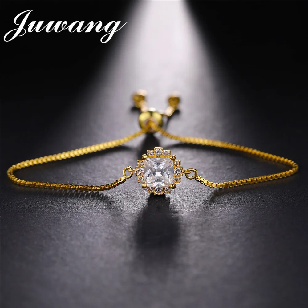 

JUWANG Round AAA Cubic Zirconia Chain Bracelet for Woman Copper Material Gold Silver Rose Color CZ Bracelet Link Jewelry Gift