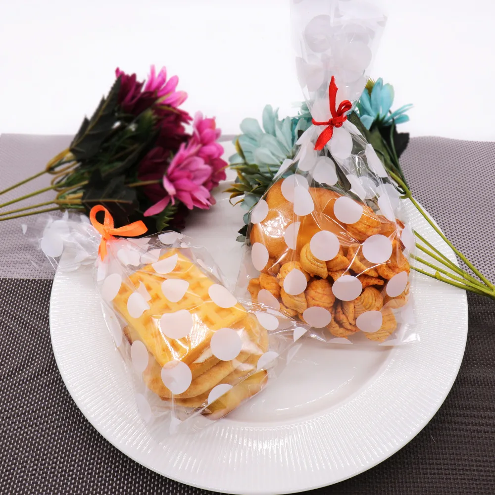 100Pcs/lot Transparent Dots Plastic Cookie Packaging Bags Cupcake