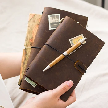 

100% Genuine Leather Traveler's Notebook Diary Journal Vintage Handmade Cowhide gift travel notebook BUY 1 Get 5 Accessories