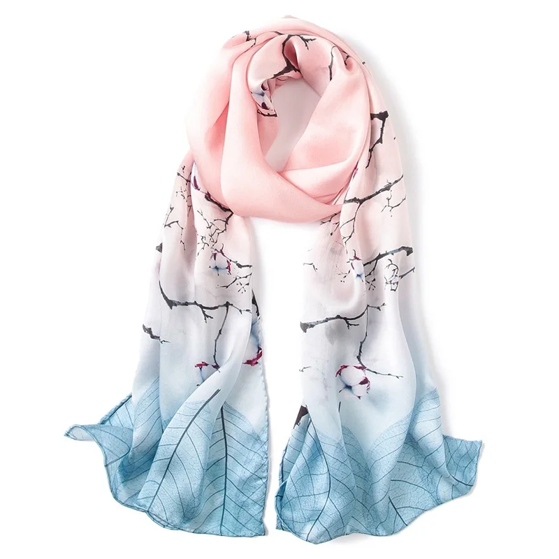 Butterfly Print Silk Scarf Spring Pure Silk Scarf Shawl Hand-rolled Edges Natural Silk Scarf Women Fashion Scarves Wraps