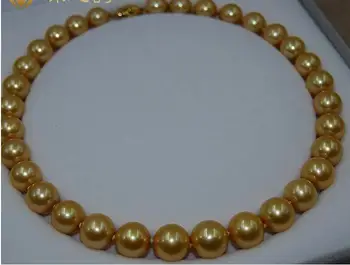 

Jewelry Pearl Necklace 18''genuine 11-12mm south sea golden pearl necklace 14K Gold Clasp Free Shipping