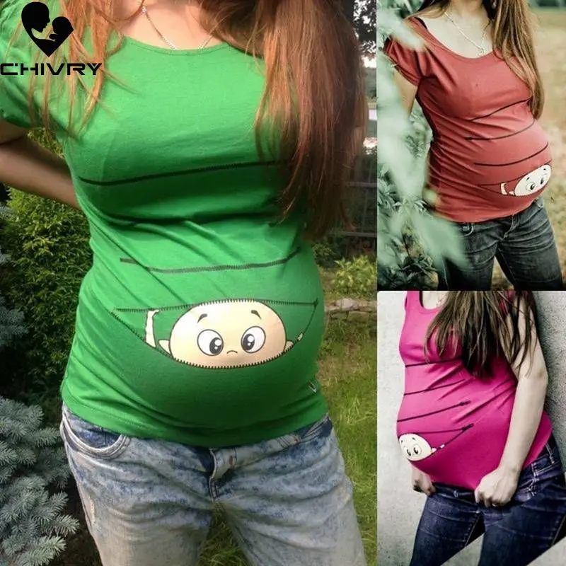 

Chivry Maternity T Shirt Pregnancy Clothes Casual Cartoon Print Short Sleeve Pregnant Mom Nursing Tops Breast Feeding Clothes