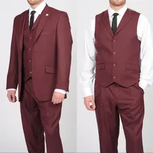 Пиджак+ брюки+ жилет+ галстук) красный Высокое качество модная нарядная куртка мужской костюм из 3 предметов костюм Homme Terno максимумом нагрудные Две кнопки костюмы