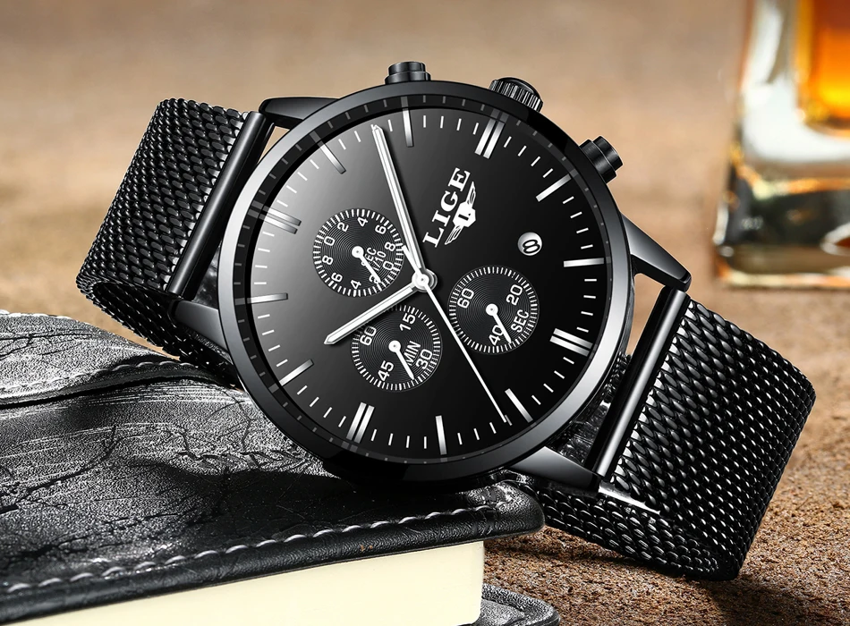 LIGE брендовые роскошные часы из нержавеющей стали, мужские деловые аналоговые кварцевые часы, военные наручные часы, водонепроницаемые часы