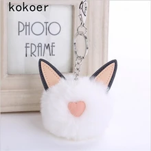 2017 Rex rabbit Fur Keychain Pompon Soft cat ears bags hang key chain pendant Balls Silver Key ring bag Pendant gift car pendant