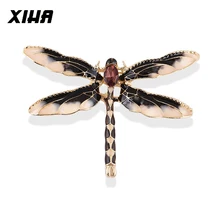 XIHA Черный Овал Кристалл Rhinestone Dragonfly Броши насекомых черной эмалью булавки броши для Для женщин мужской костюм платье X080