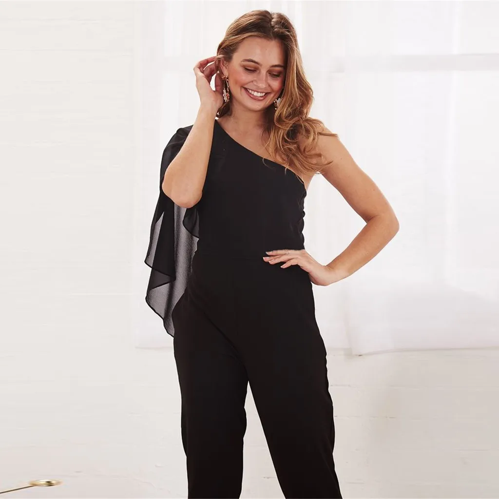 

Womail jumpsuit elegant plus size Women Pocket Off Shoulder Short Sleeve Rompers Jumpsuit monos largos mujer pantalon largo