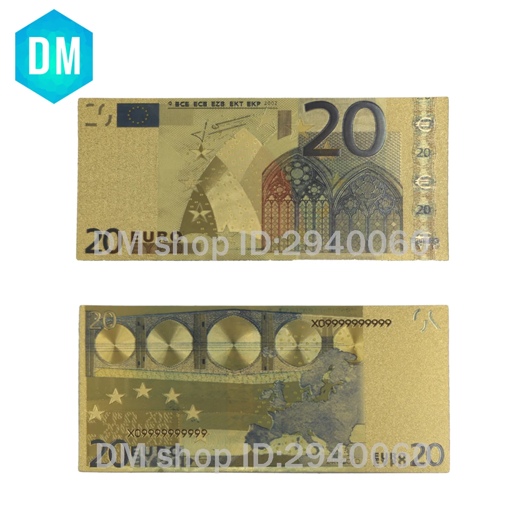 

10pcs/lot 24k Gold Foil Plated 20 Euro Bank Notes in Colors, Gold Banknotes Paper Money Wedding Return Gift