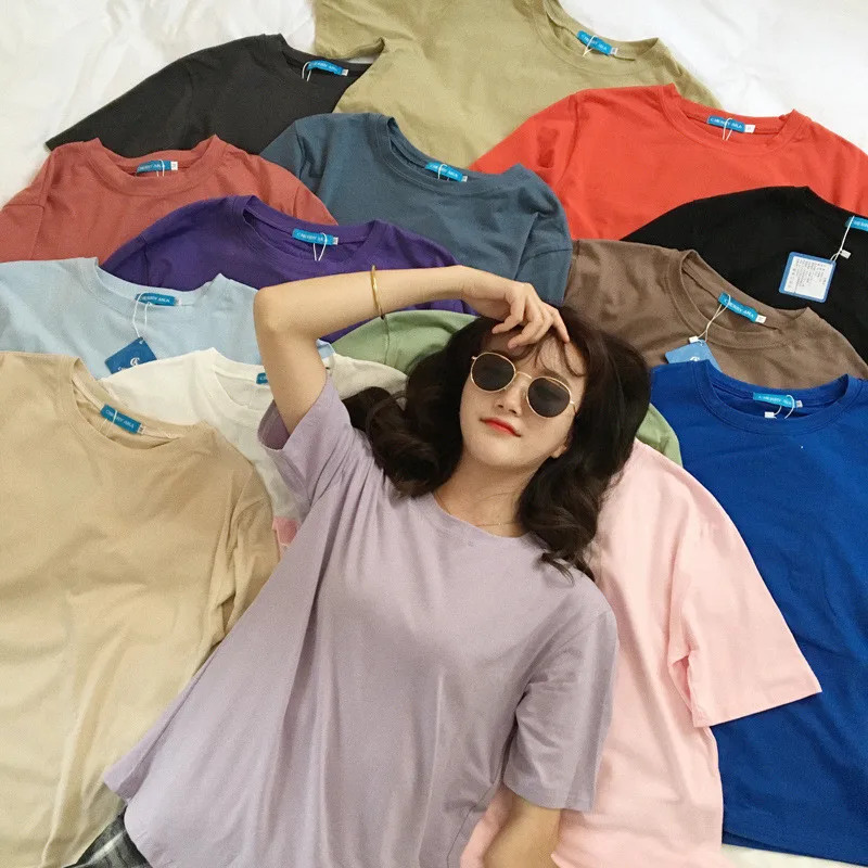 15 Solid Color Women Basic T-shirt Casual O-neck Tee Shirt Harajuku Summer Top Korean Hipster White T Shirt S-XL Dropship TS53 (4)