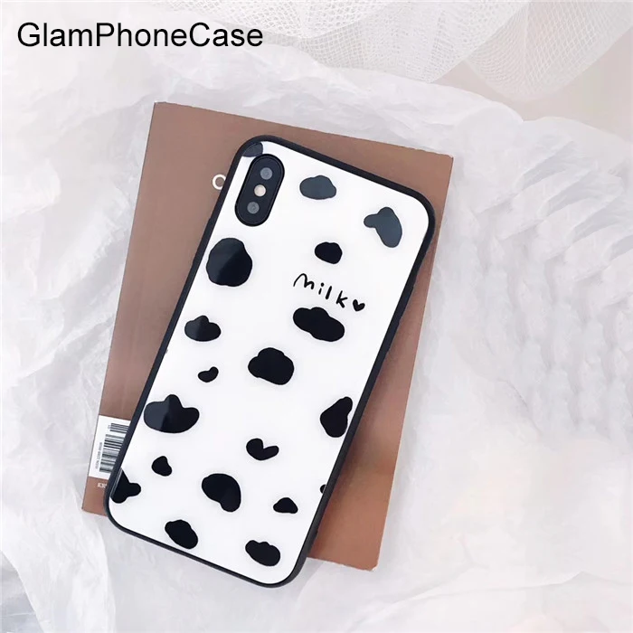 GlamPhoneCase Milk Pattern Glass Phone Case for iphone X 8 8PLUS 7 7PLUS 6 6PLUS 6S 6S+ Hard Back Cover Capa |