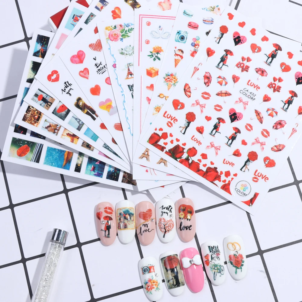 

1PC Nail stickers Adhesive Water Transfer Decals Romantic Valentine Design Nail Art Decoration Manicure Foil Tips SACA428-436