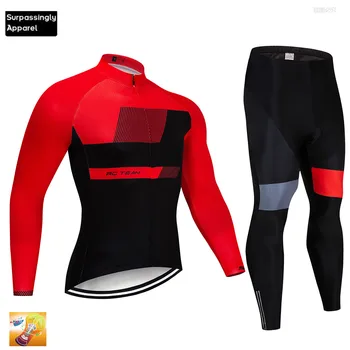 

Autumn Spring Racing TEAM Red CYCLING JERSEY Long Sleeve Bibs Pants Set 16D Gel Ropa Ciclismo MENS Pro Bike Jacket Maillot Wear
