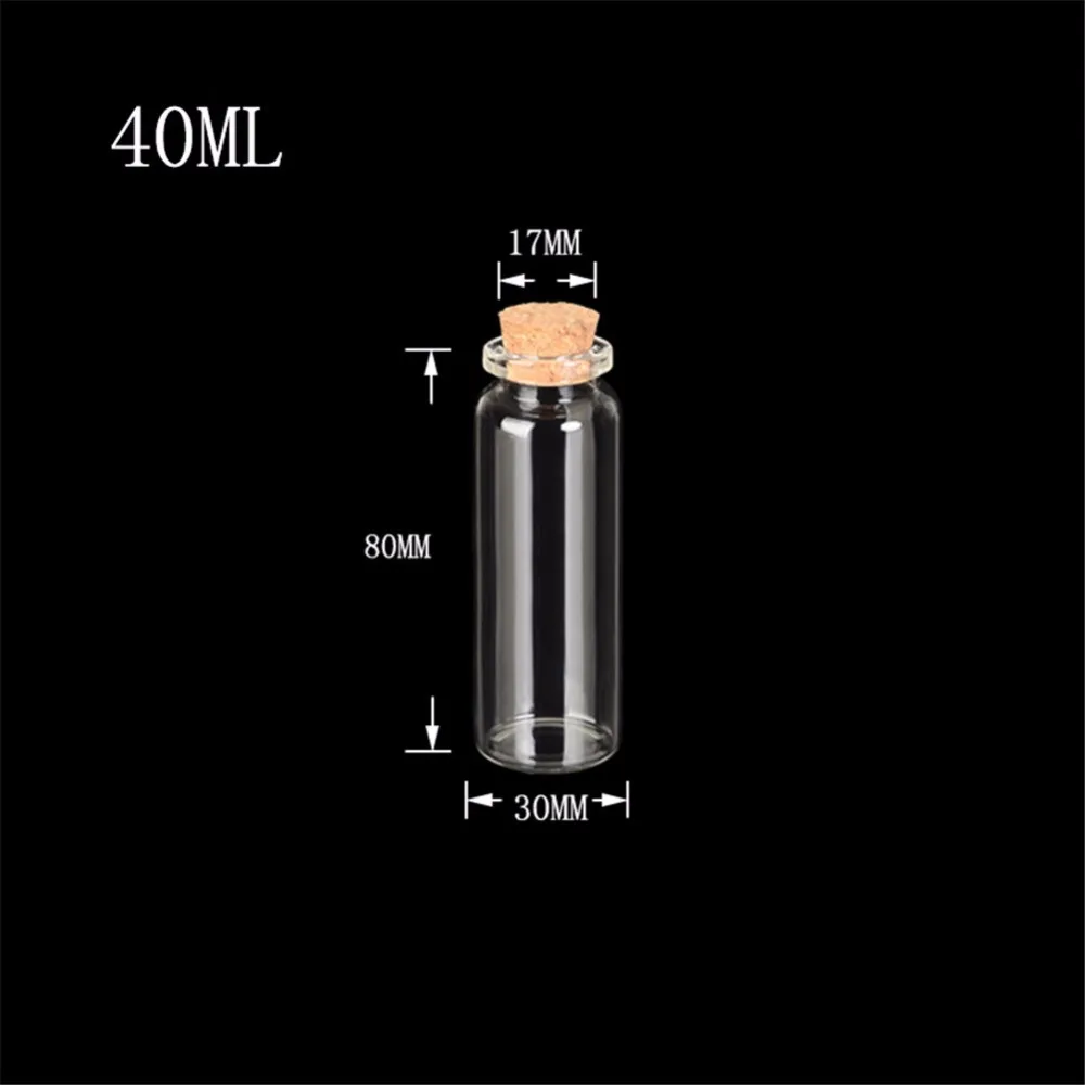 40ml Mini Bottle with Cork Stopper Tiny Empty Clear Glass Crafts Bottles Vials For Wedding Decoration Christmas Gifts 50pcs/lot
