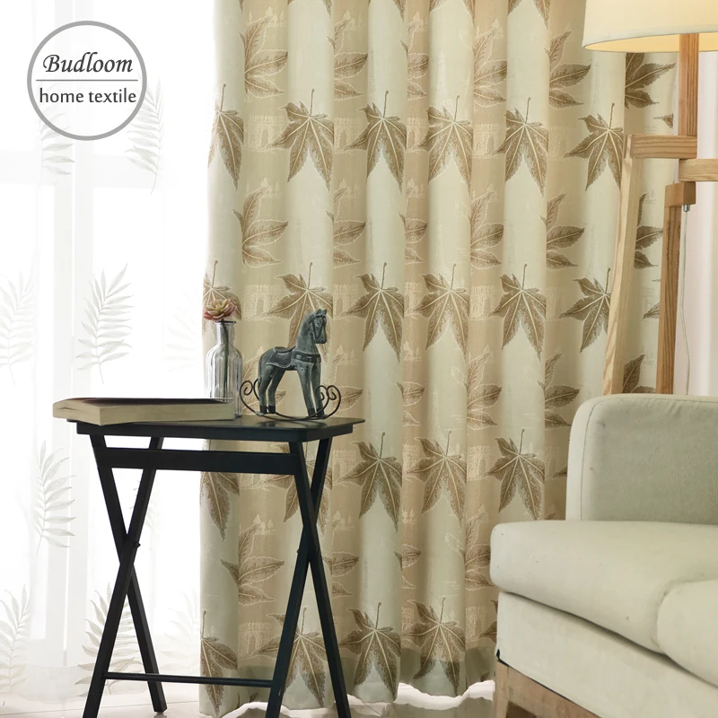 Us 11 45 21 Off Luxury Maple Leaves Jacquard Curtains For Bedroom Thick High Quality Curtains For Living Room Light Brown Beige Window Drapes In