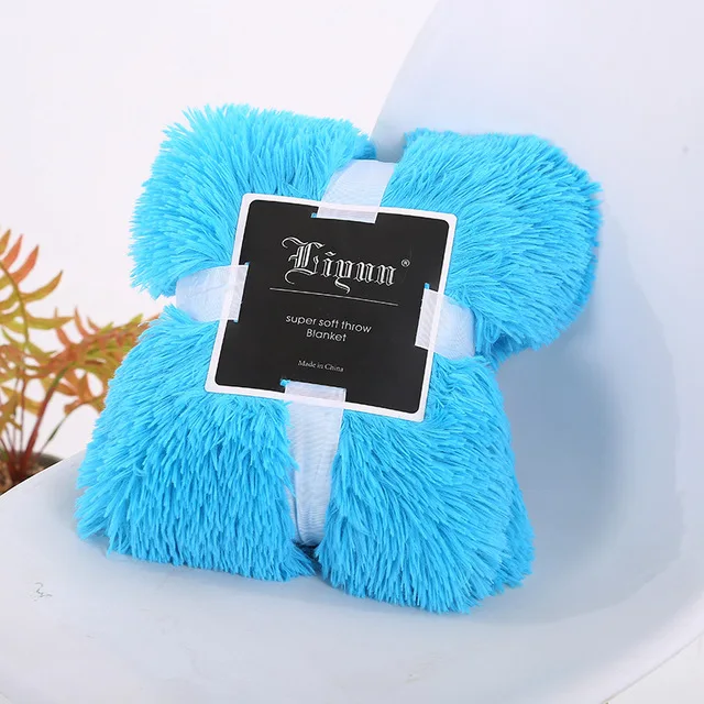 160*200cm Elegant Throw Blanket for Bed Sofa Bedspread Long Shaggy Soft Warm Bedding Sheet Air Conditioning Blanket - Цвет: Blue