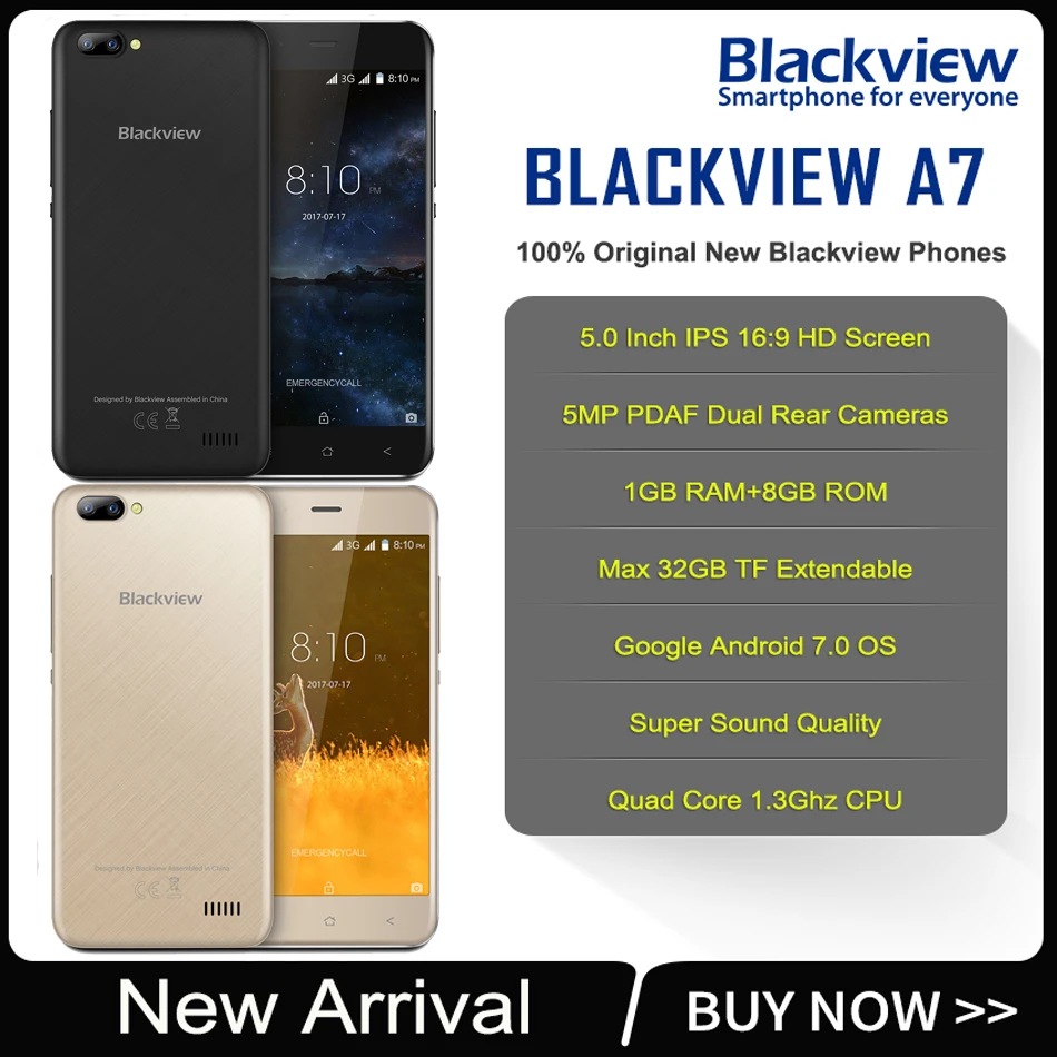 In Stock Blackview A7 Smartphone Android 7.0 MT6580A Quad Core Mobile Phone 1GB RAM 8GB ROM Dual back camera Unlocked Cell Phone In Stock Blackview A7 Smartphone Android 7.0 MT6580A Quad Core Mobile Phone 1GB RAM 8GB ROM Dual back camera Unlocked Cell Phone