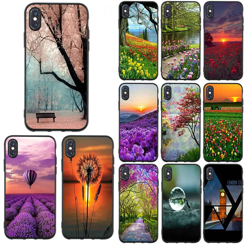

Soft TPU Silicone Mobile Phone Cases Cover for iPhone 8 7 6 6S Plus X XR XS Max 10 5 5S SE 4 4S Coque Bags Natural Scenery