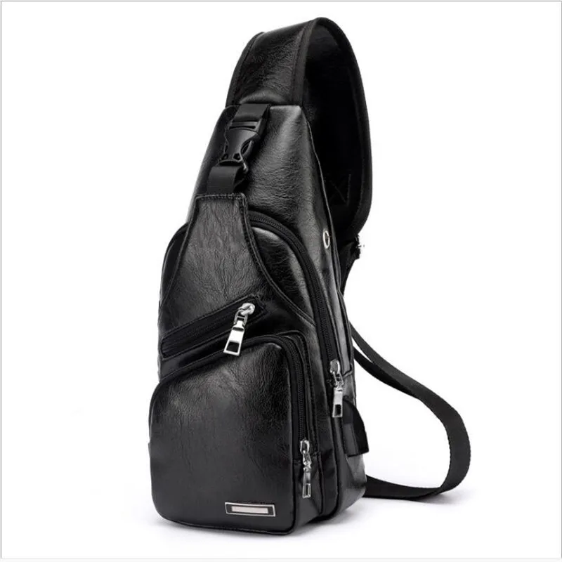 PU Мужская USB нагрудная сумка для путешествий, мужская сумка через плечо, сумка через плечо, сумки через плечо, диагональная посылка - Цвет: black