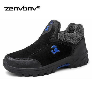 

Men Suede Working boots With Fur Warm Ankle Boots Male Footwear Leather Men's boots Men Winter Men Snow Boots Plus Size 39-45