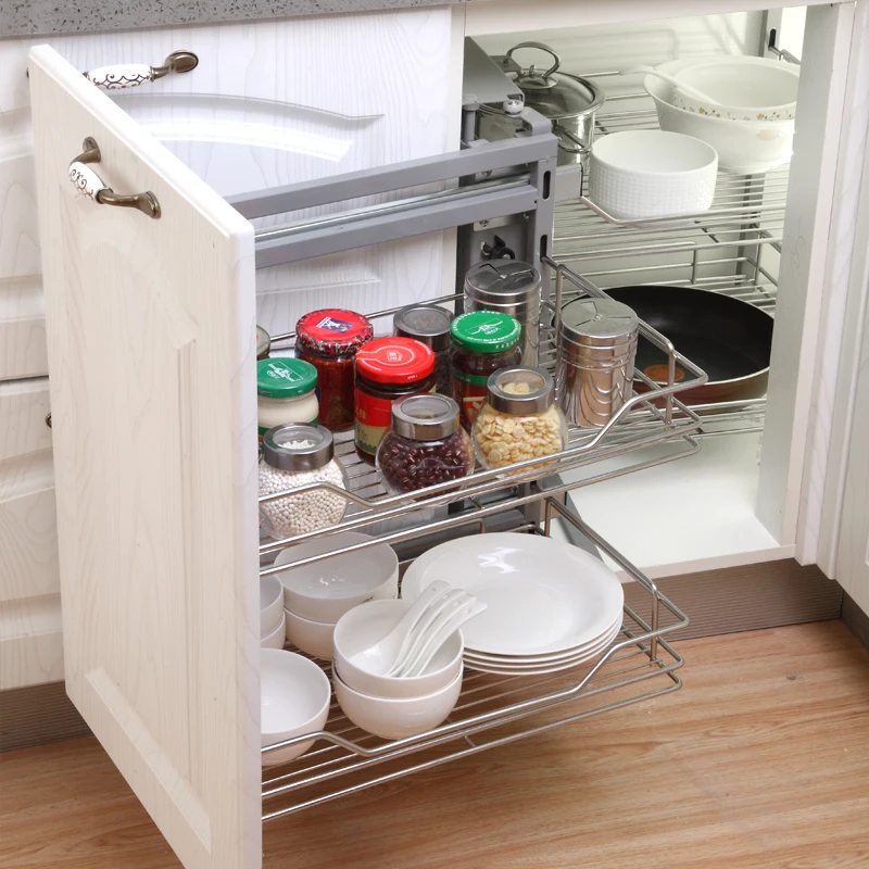  Blind Corner Cabinet Pull Out Organizer with 4-Shelf Glass  Basket Corner Stainless Steel Damping Guide Rail Cabinet Storage Shelves  Spice Rack for Installation on Left or Right Blind Corner Cabinet 