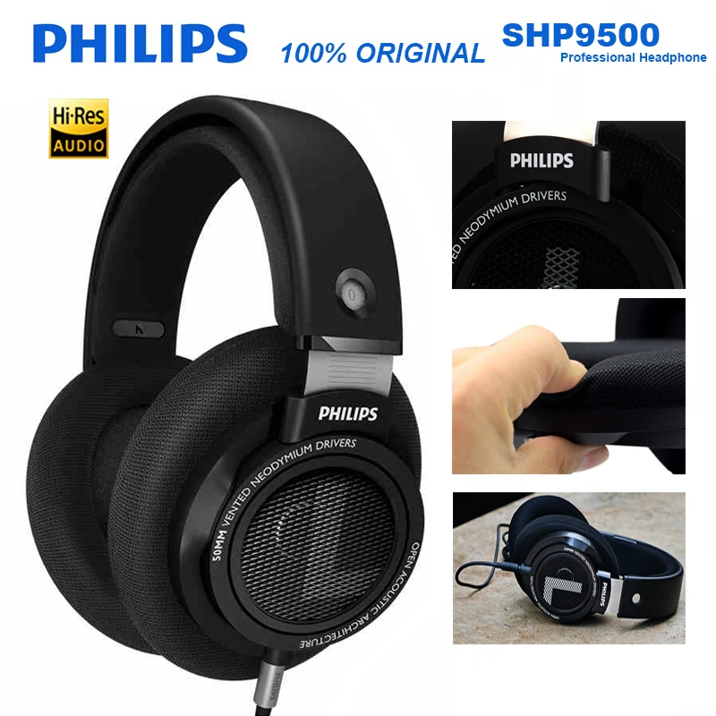 Оригинальные Наушники Philips SHP9500 HIFI, 50 мм, с большим динамическим драйвером, поддержка ANC, 3m-длинная гарнитура для ПК/мобильного телефона samsung huawei