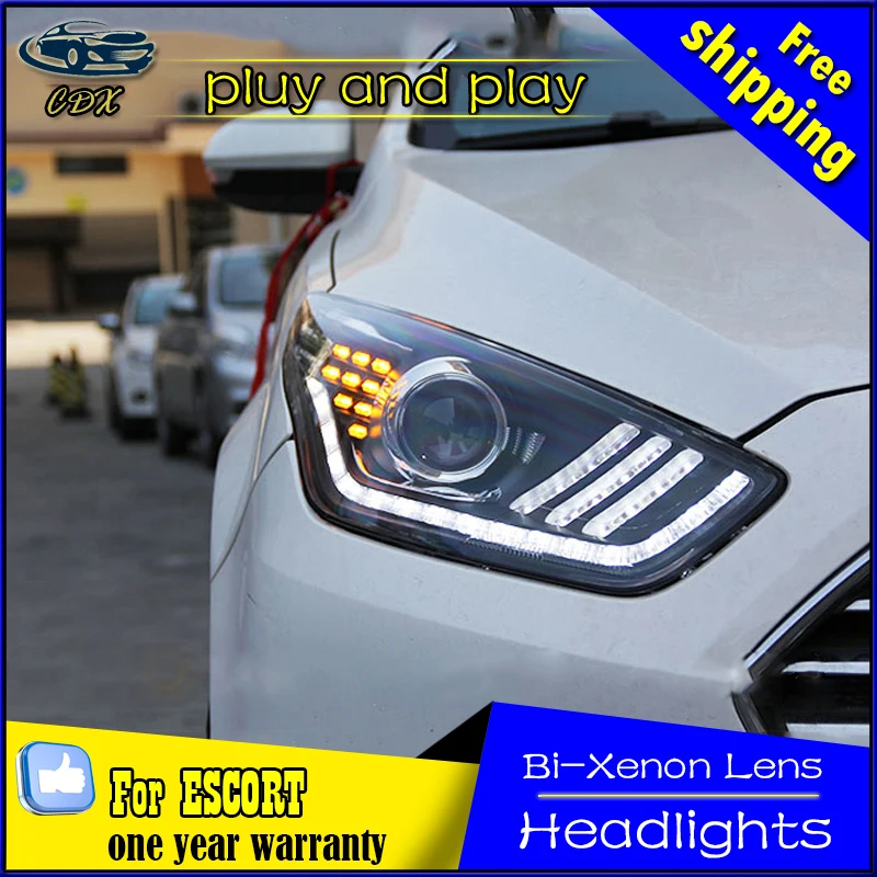 CDX car for Ford escort LED headlights bifocal lens headlamps Angel