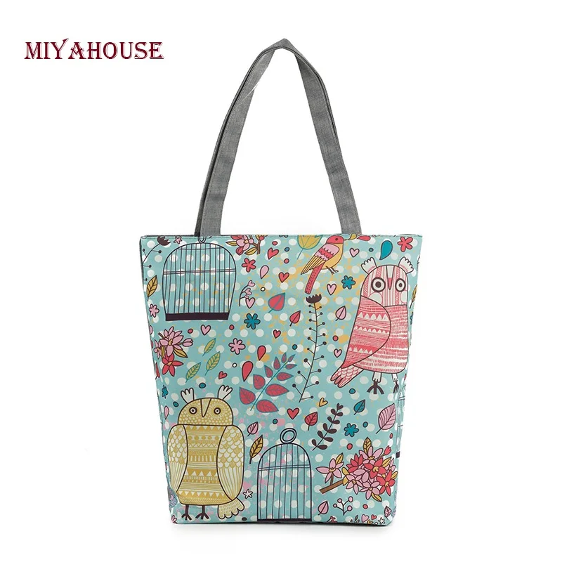 

Miyahouse Women Canvas Beach Bag Cartoon Owl Printed Casual Tote Daily Use Single Shoulder Shopping Bags Female Canvas Handbag