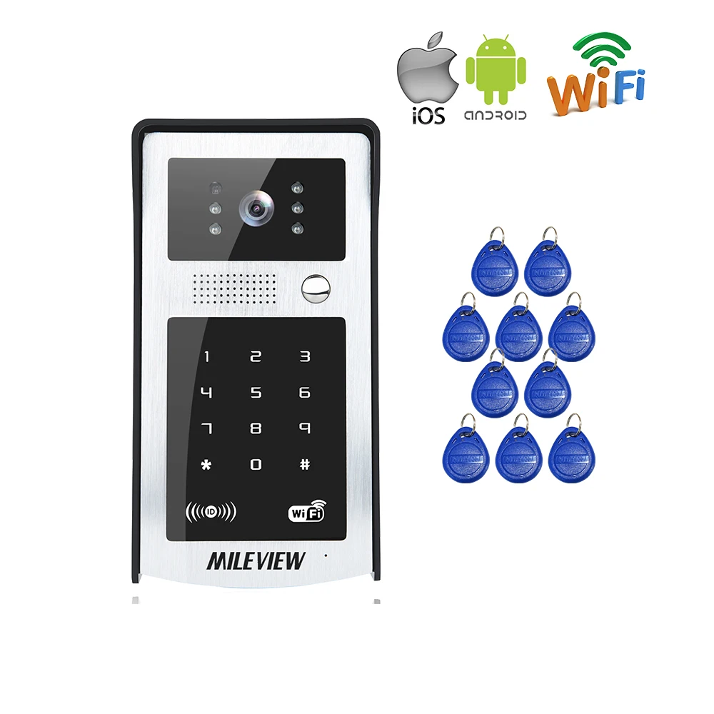

RFID Wireless Wifi Video Door Phone Waterproof Doorbell Intercom System for Phone Remote Monitor / Unlock Remotely Free Shipping